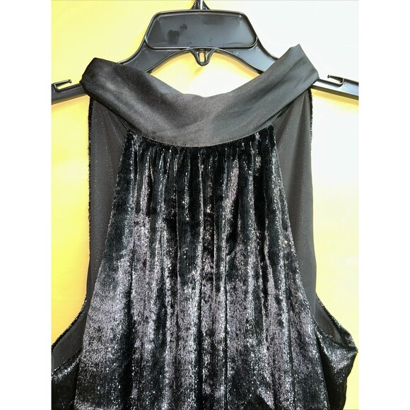Women’s Ramy Brook Ellin Shimmery Velvet Black Halter Neck Mini Dress - Petite - Picture 3 of 8